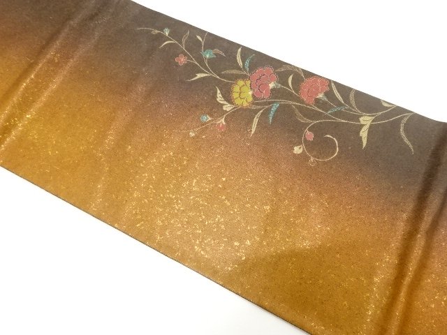 JAPANESE KIMONO / ANTIQUE HIKI-HAKU FLORAL ARABESQUE PATTERN WOVEN FUK